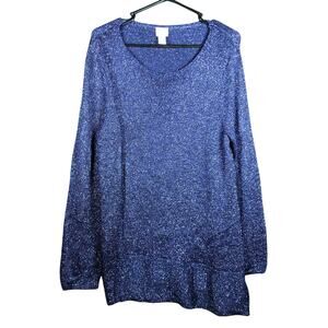 Chicos Womens Sweater Dress Purple Scoop Neck Knit Long Sleeve Stretchd 2 (L)